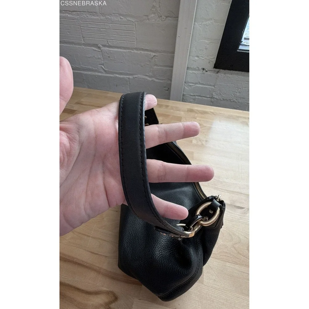 Michael Kors Black Pebbled Leather Hobo Shoulder Bag Gold Tone Ring Hardware